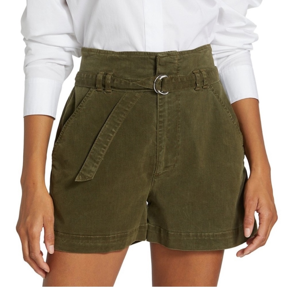 High-Rise Olive Green Paperbag Belted Women’s Shorts